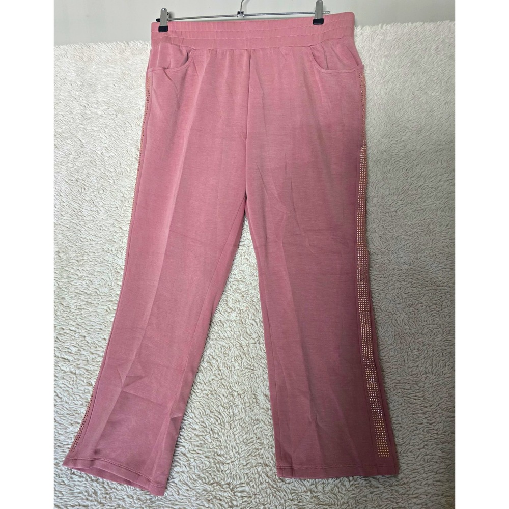 Belle by Kim Gravel Pink Sparkle Rhinestone Pull On Straight Leg Pants Lp